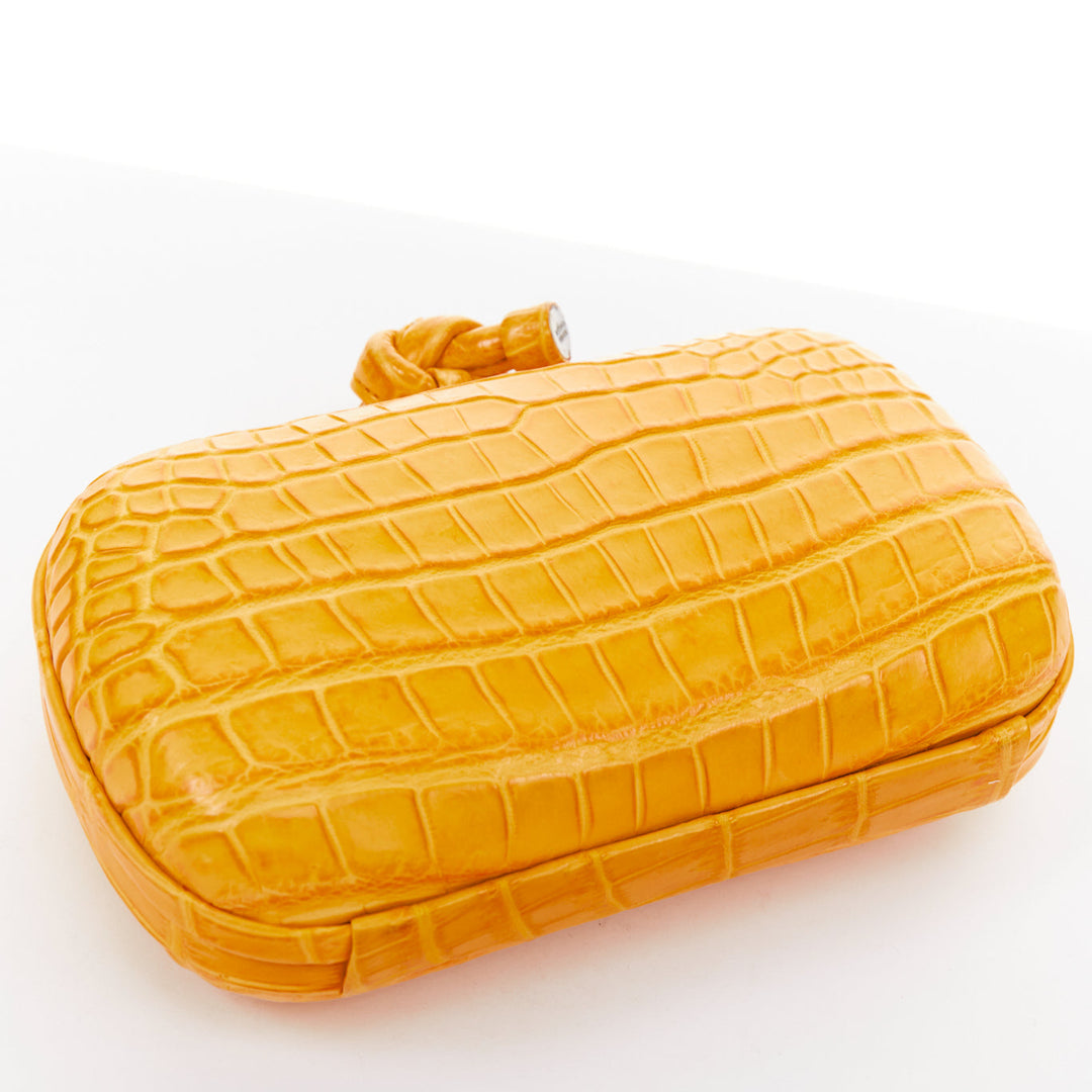 BOTTEGA VENETA Pochette Knot yellow exotic leather minaudiere box clutch bag