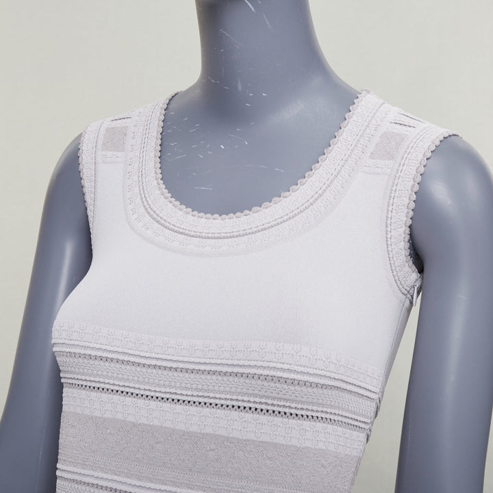 ALAIA powder grey viscose tiered stretch knit sleeveless fit flare dress FR36 S