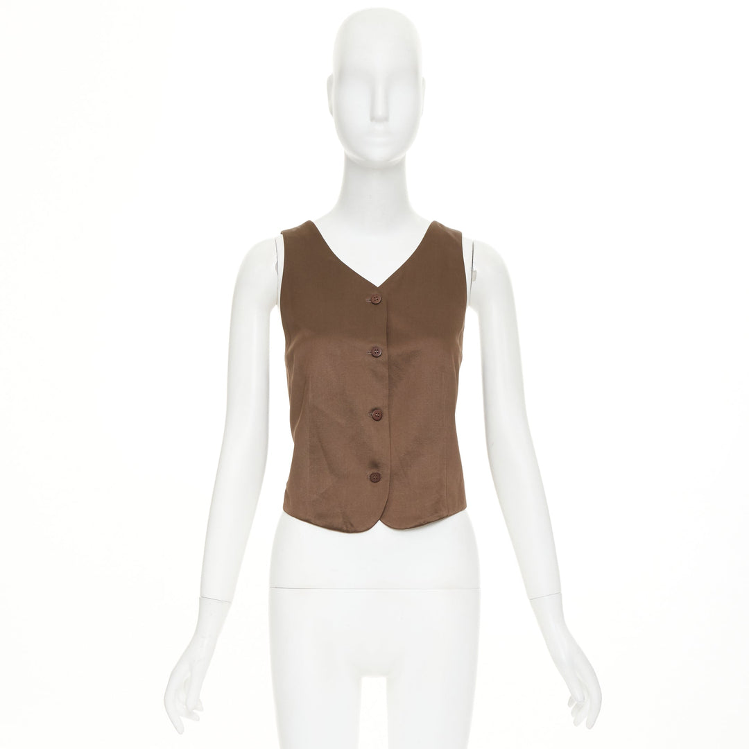 GIORGIO ARMANI silk satin brown button front crossover waistcoat vest IT40 S