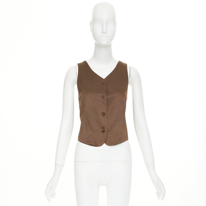 GIORGIO ARMANI silk satin brown button front crossover waistcoat vest IT40 S