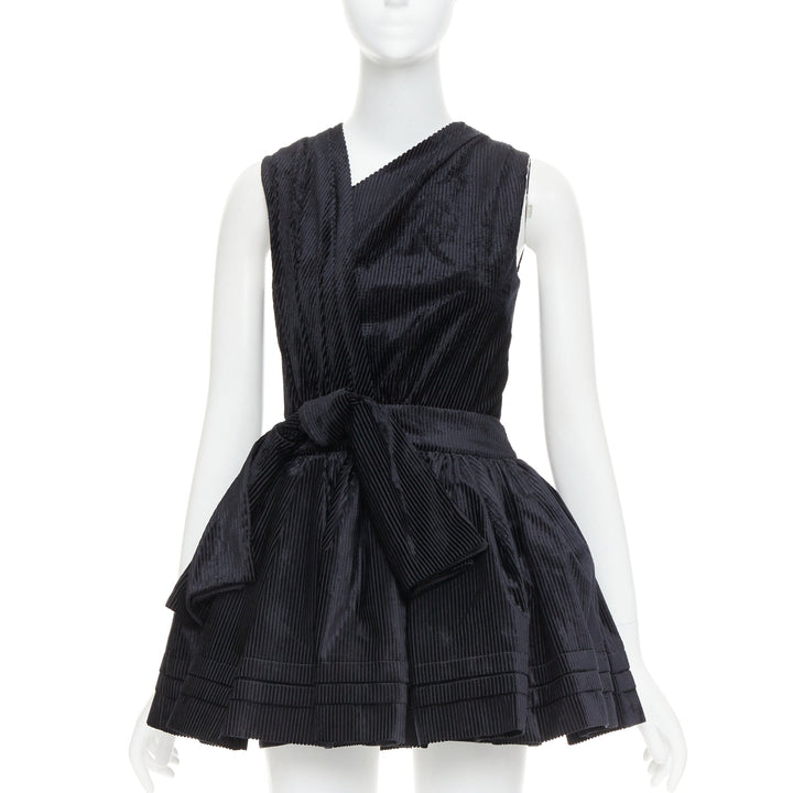 SHUSHU TONG Tuck Edge Sloping black corduroy fit flare dress UK6 XS