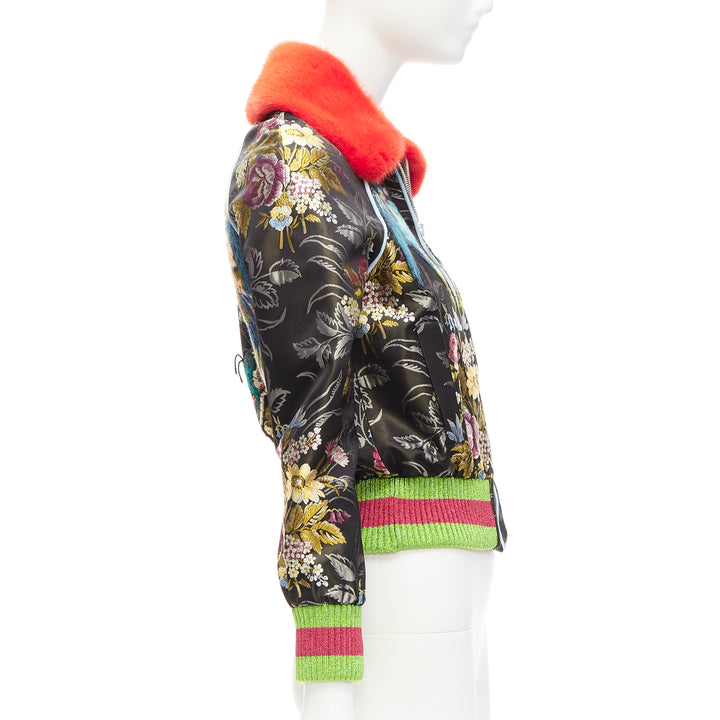 GUCCI 2016 Runway floral jacquard mink fur collar bomber jacket IT38 XS