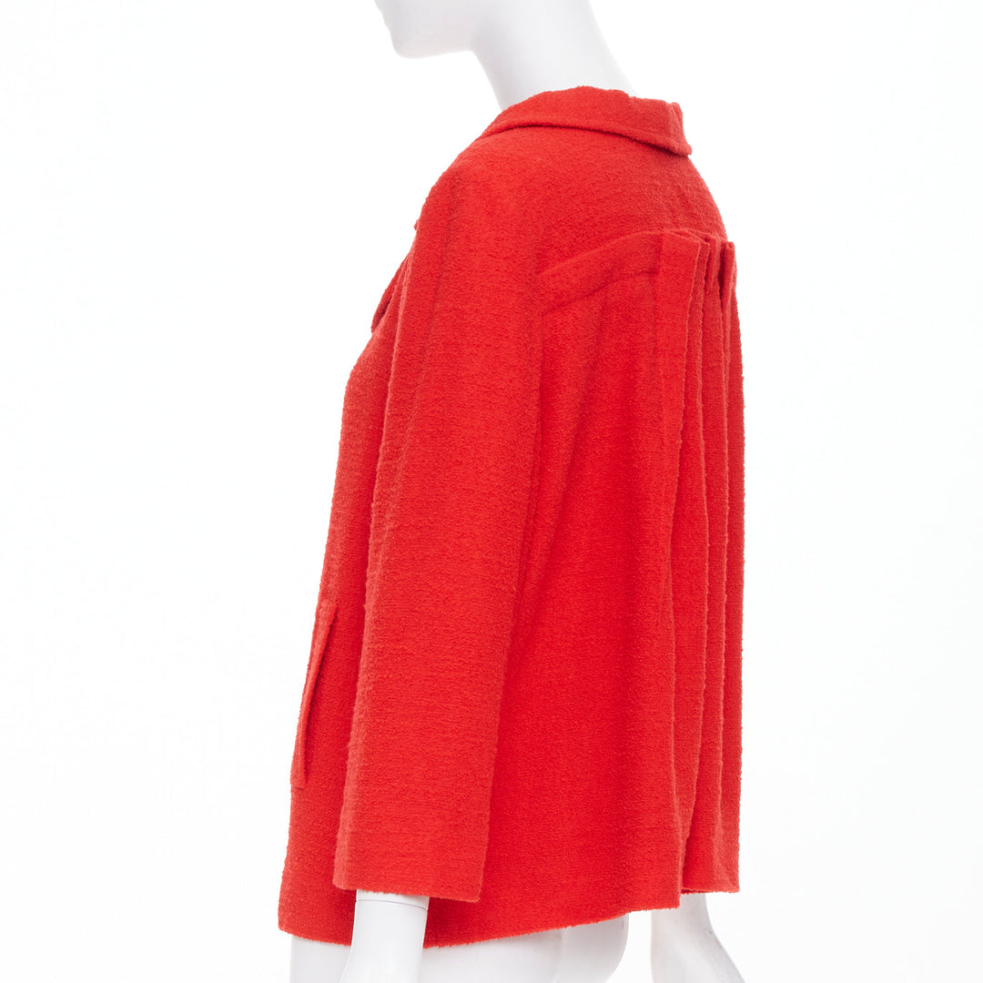 OSCAR DE LA RENTA 2008 red wool tweed gold zip open collar jacket US14 3XL