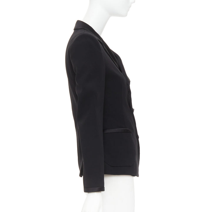 BALENCIAGA Vintage 2010 black satin trim fitted blazer jacket FR36 S