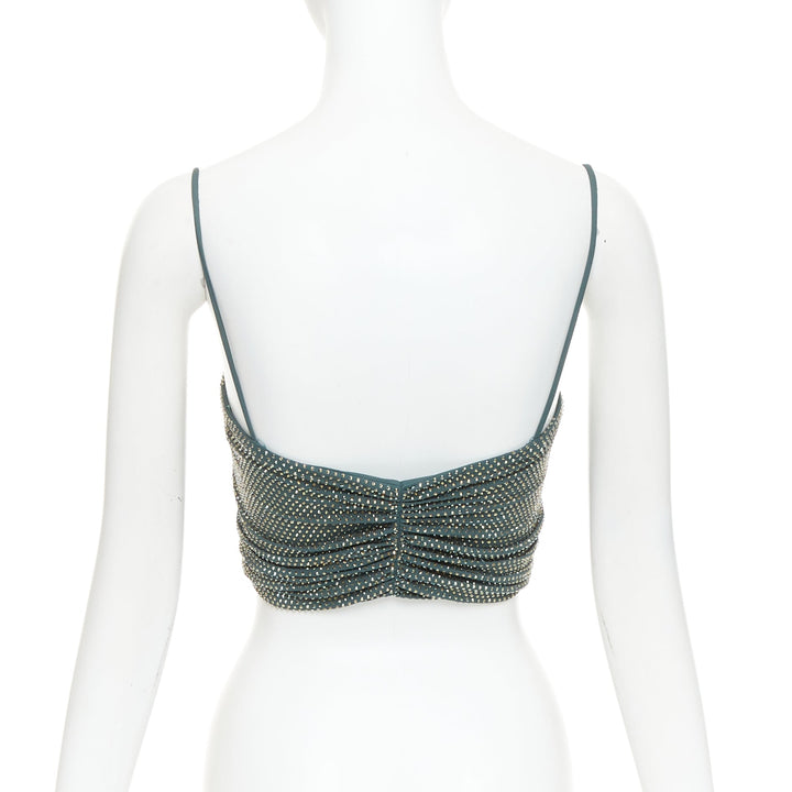 ALEXANDRE VAUTHIER Sage green strass crystal encrusted twist cropped top