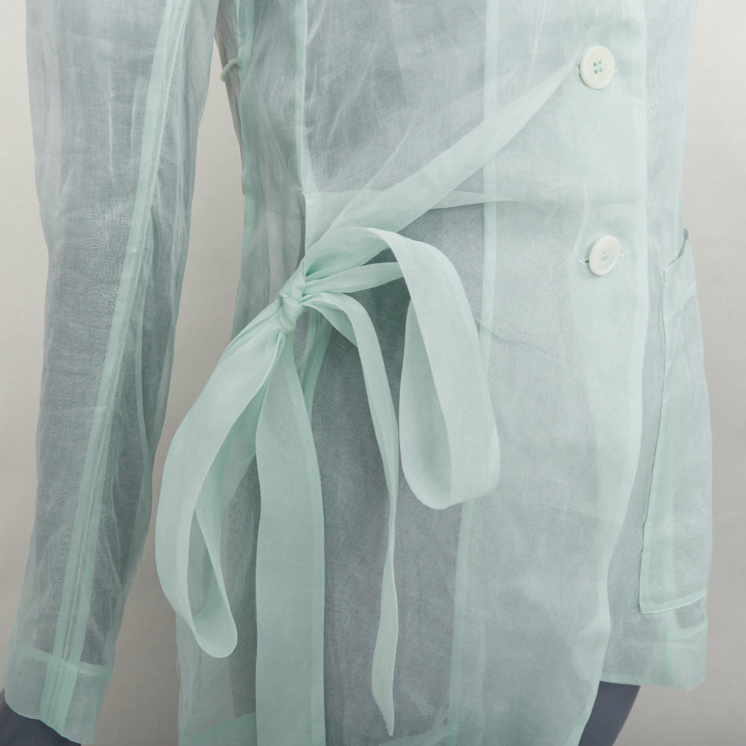 CECILIE BAHNSEN Fisola mint green cotton sheer bow tie waist blazer UK8 S