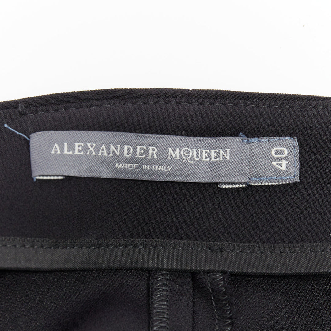 ALEXANDER MCQUEEN black silky slit front high waisted cropped pants IT40 S