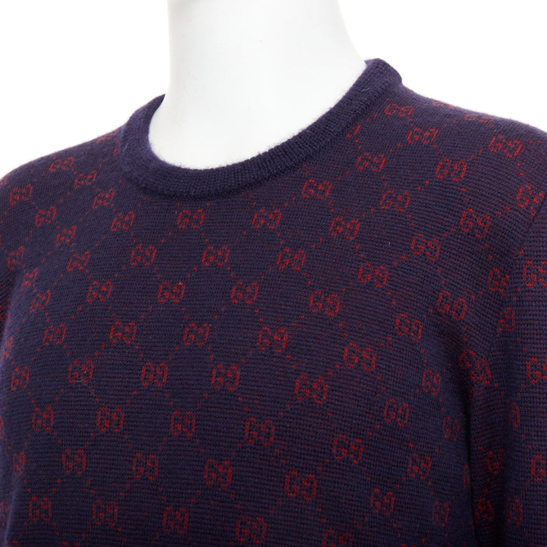 GUCCI GG Jacquard purple red wool alpaca monogram knit sweater