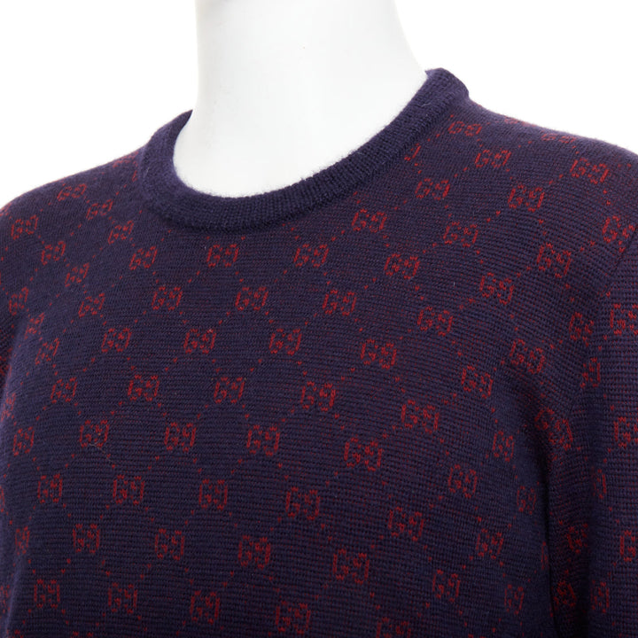 GUCCI GG Jacquard purple red wool alpaca monogram knit sweater