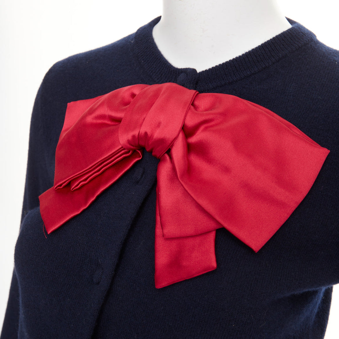 VALENTINO navy virgin wool oversized silk double duchesse satin bow cardigan XS