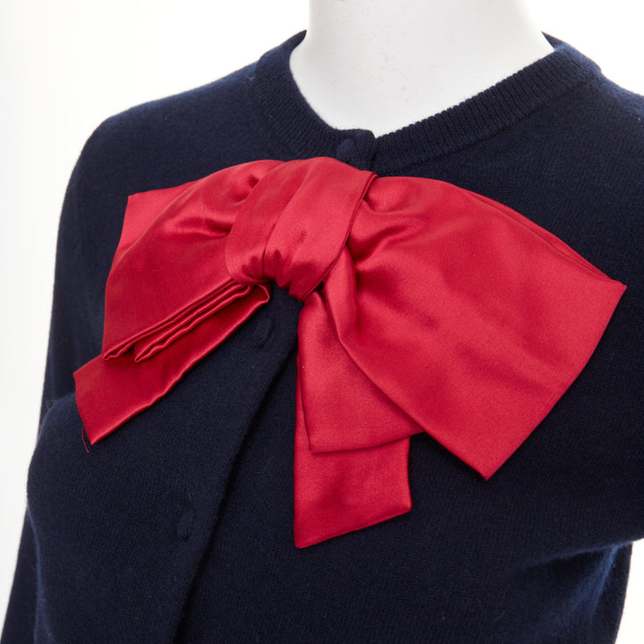 VALENTINO navy virgin wool oversized silk double duchesse satin bow cardigan XS