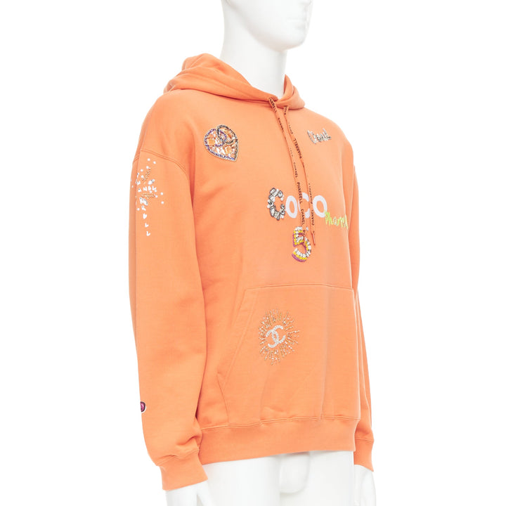 CHANEL Pharrell Williams 19D orange lesage crystal embroidered hoodie M