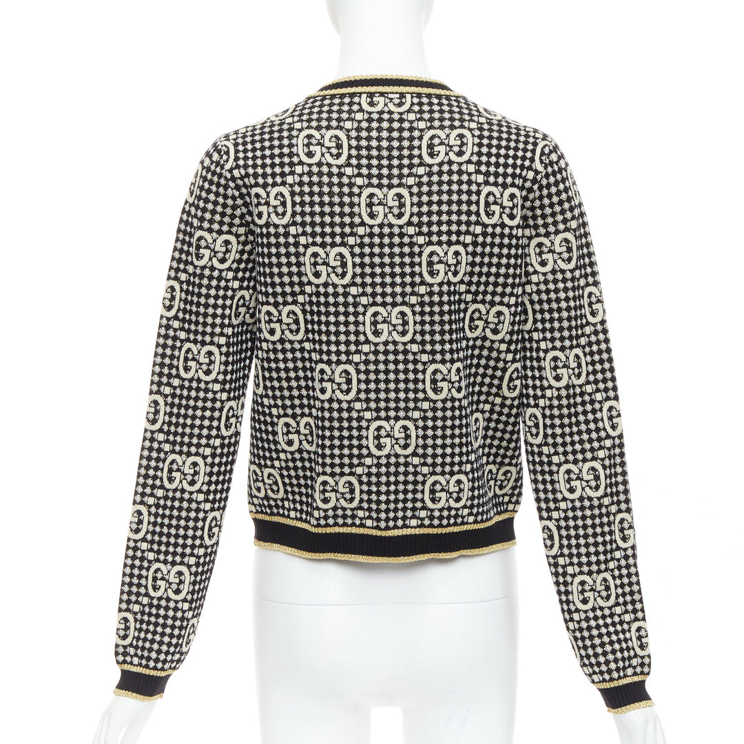 GUCCI gold lurex wool blend monogram jacquard preppy cardigan S