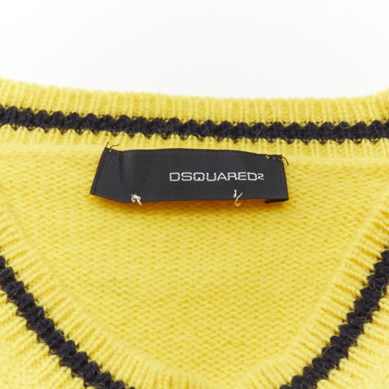 DSQUARED2 DCDC embroidered yellow cropped shirt hem belted sweater S
