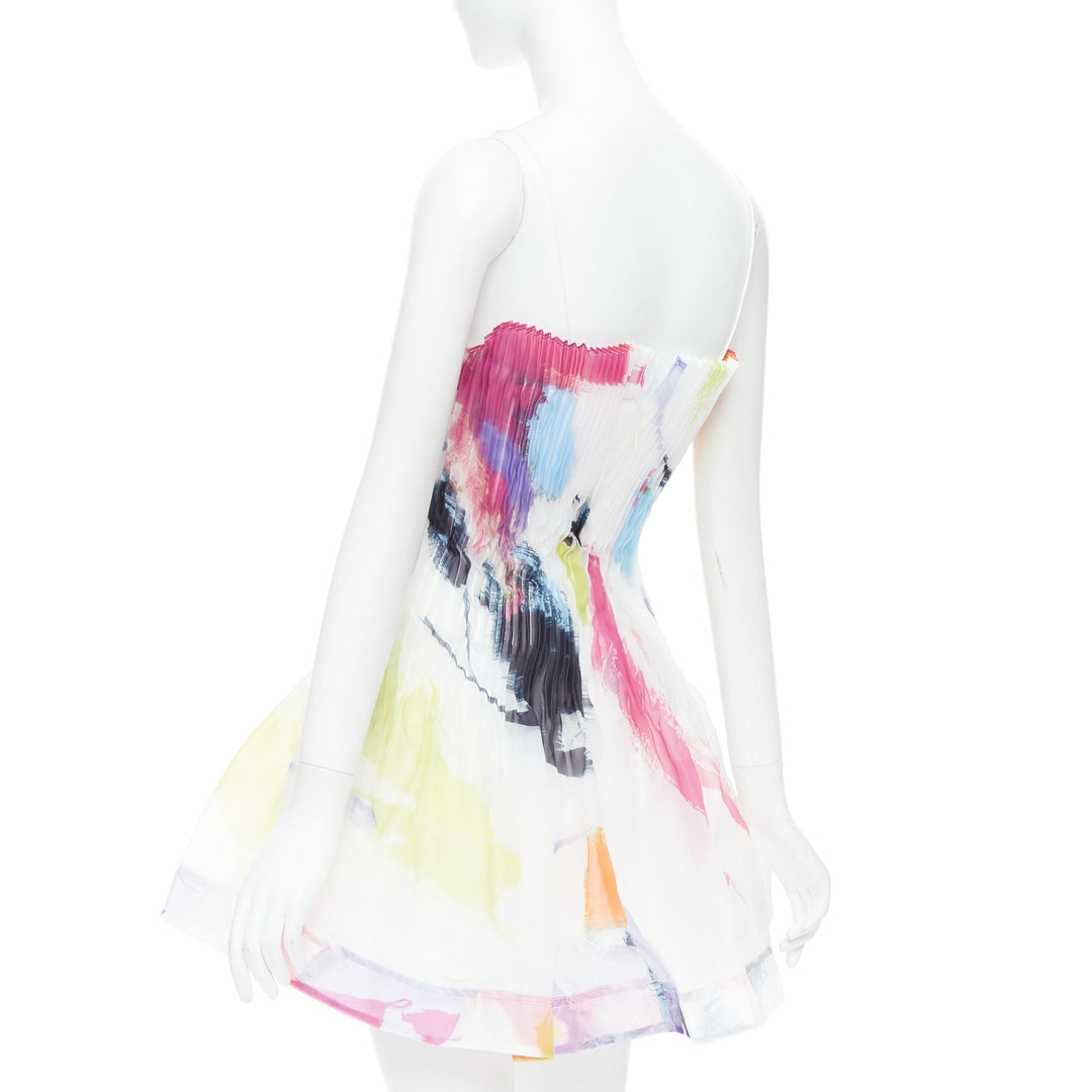 AJE Celestial white multicolor abstract paint print pleated mini dress UK4 XXS