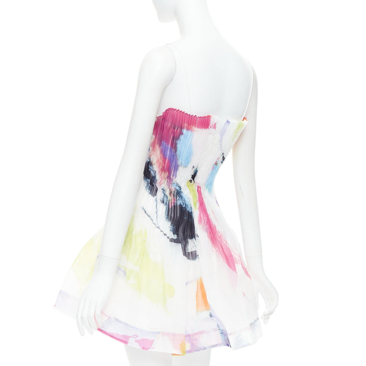 AJE Celestial white multicolor abstract paint print pleated mini dress UK4 XXS