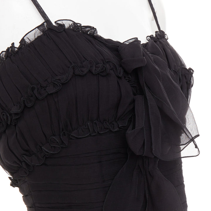 ALEXANDRE VAUTHIER COUTURE black chiffon ruched tulle flared crystal skirt dress