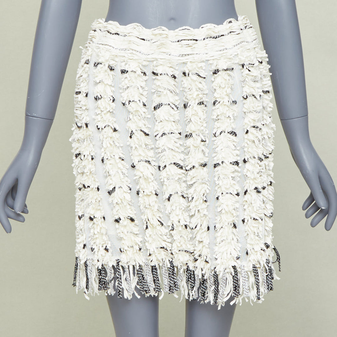 CHANEL 18P Runway cream black logo print tweed A-line skirt FR38 M
