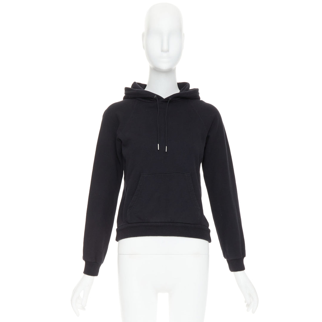 CELINE black cotton white logo address print cropped hoodie XS