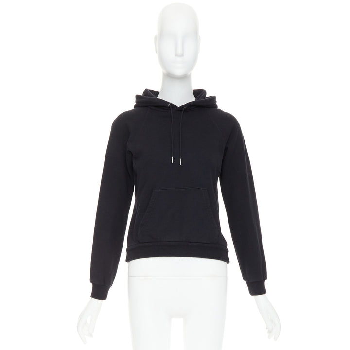 CELINE black cotton white logo address print cropped hoodie XS