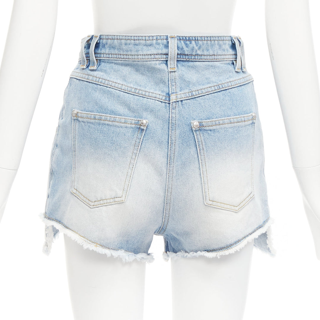 BALMAIN blue washed cotton denim panel pockets cut cutaway cargo shorts FR36 S