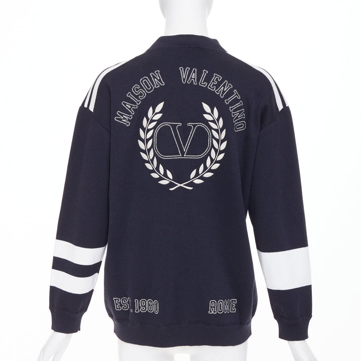 VALENTINO 2022 Vlogo Crest Laurel Crest navy white embroidery varsity cardigan S