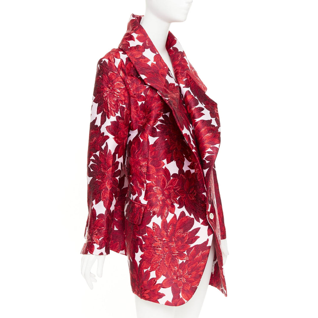COMME DES GARCONS 2020 inside out red floral brocade trapeze wide lapels coat XS