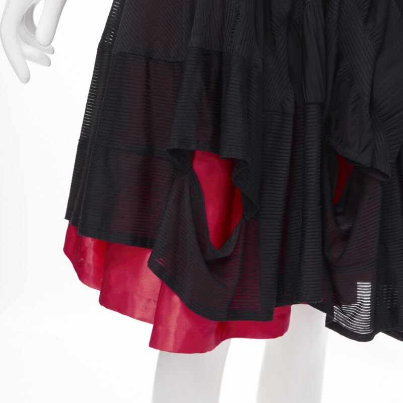 vintage Runway COMME DES GARCONS 80's black red shirred ruffle layered skirt S