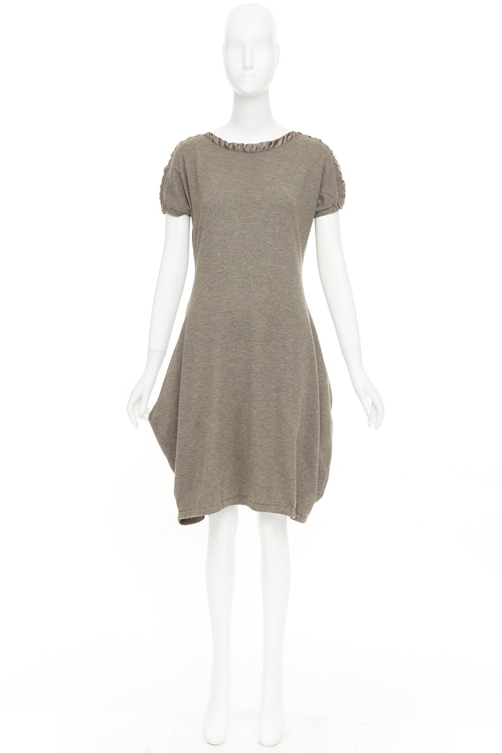 YES SAINT LAURENT Edition 24 Vintage brown ruched satin trim  bateau dress M