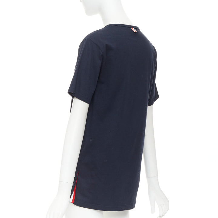 THOM BROWNE 2022 navy cotton RWB stripe trim short sleeve pocket tshirt Sz1 S