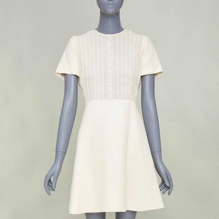 DIOR Bridal ivory wool silk crepe lace bib cocktail dress FR38 M