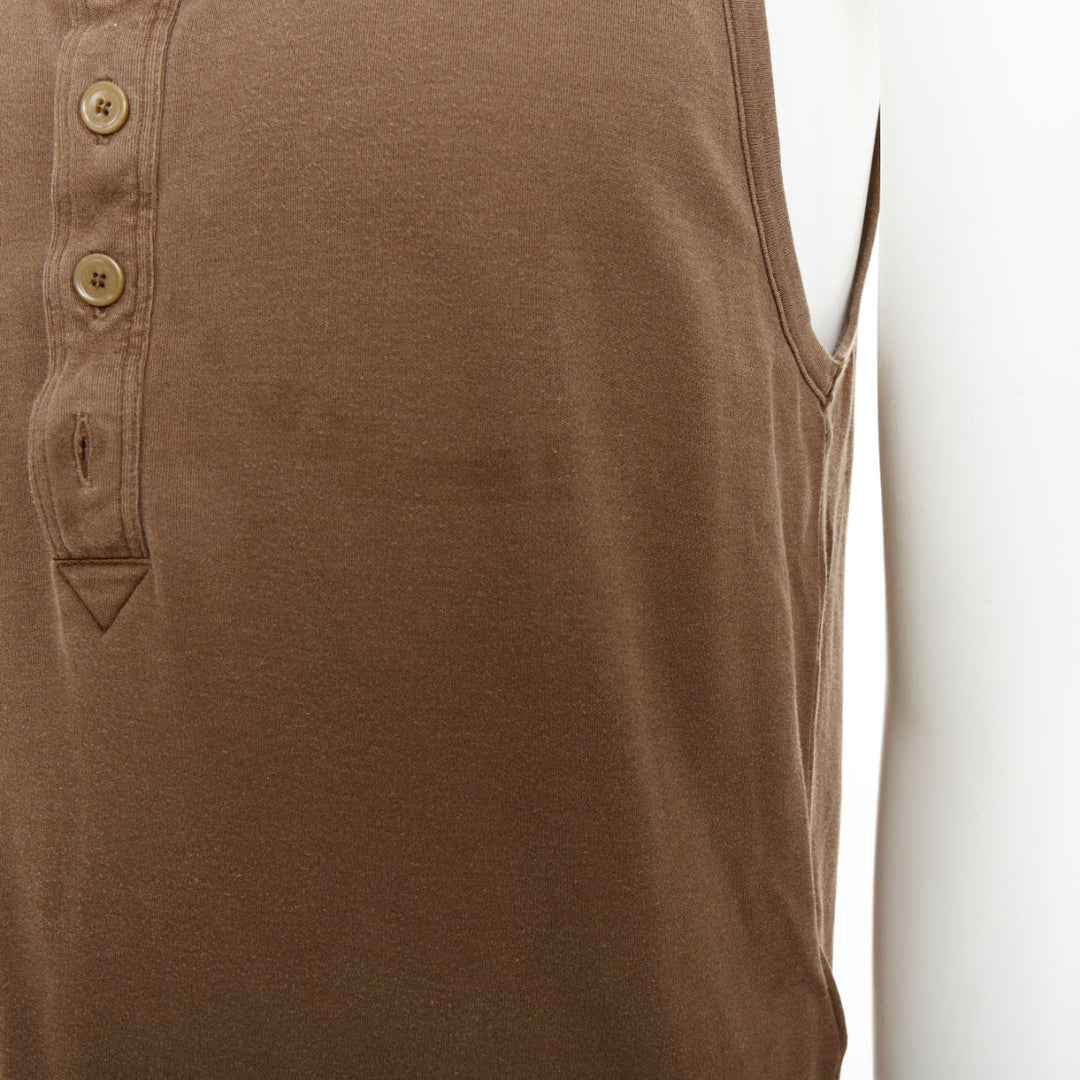 BOTTEGA VENETA brown silk cotton half button scoop neck tank top IT50 L