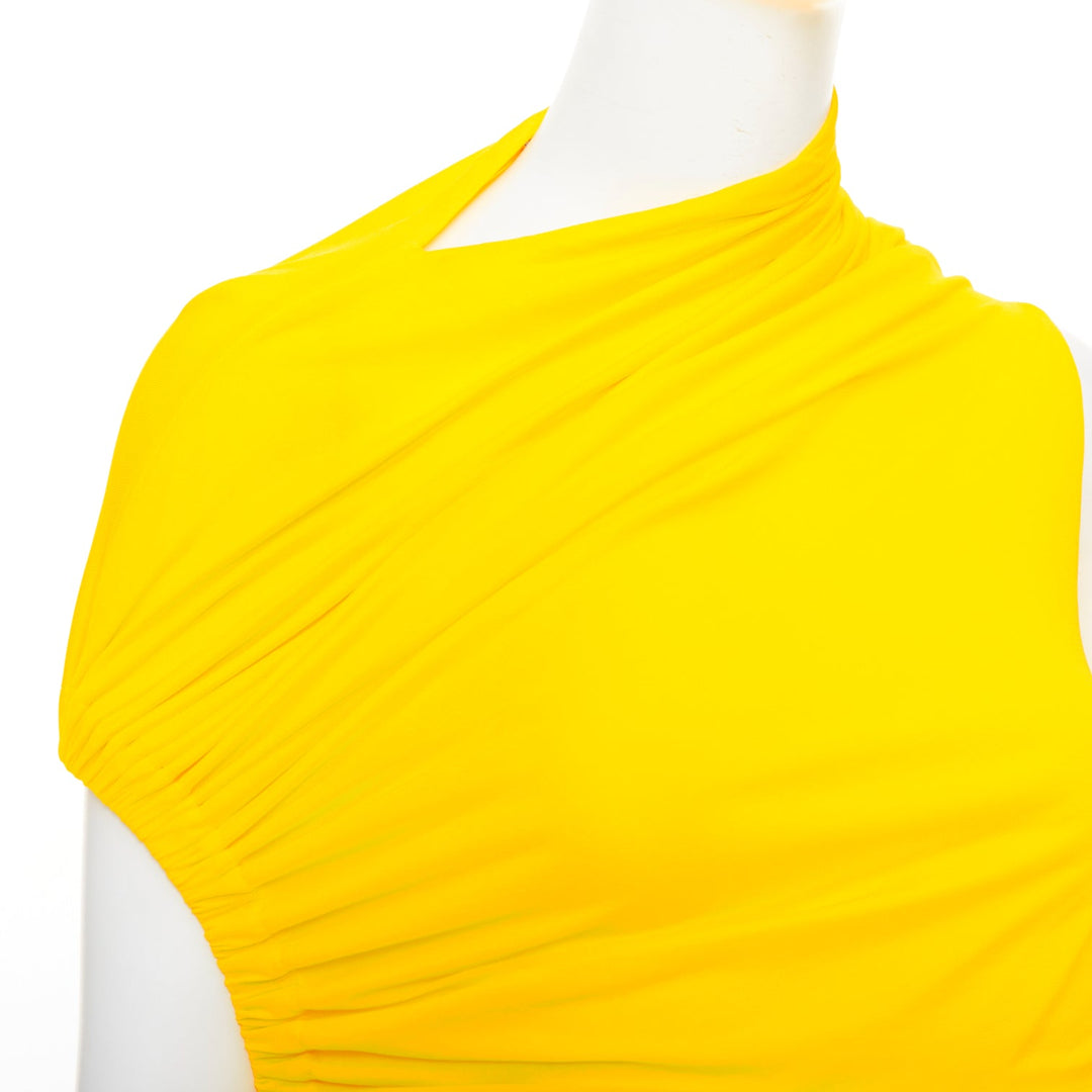 FERRAGAMO Maximilian Davis 2023 Runway yellow asymmetric ruched dress IT42 M