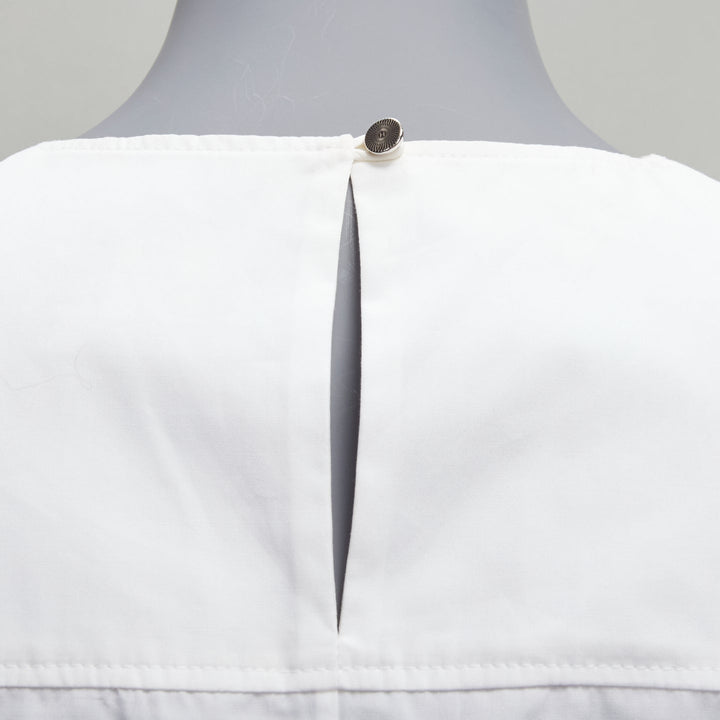 HERMES white round tromp loeil foldover collar panelled sleeveless shirt FR34 XS