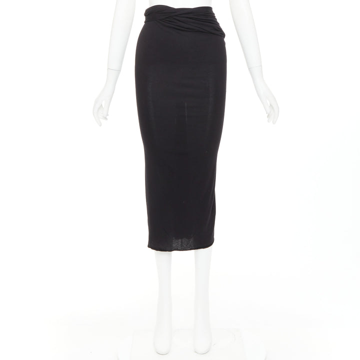 GIVENCHY black twist draped waist jersey high pencil midi skirt XS