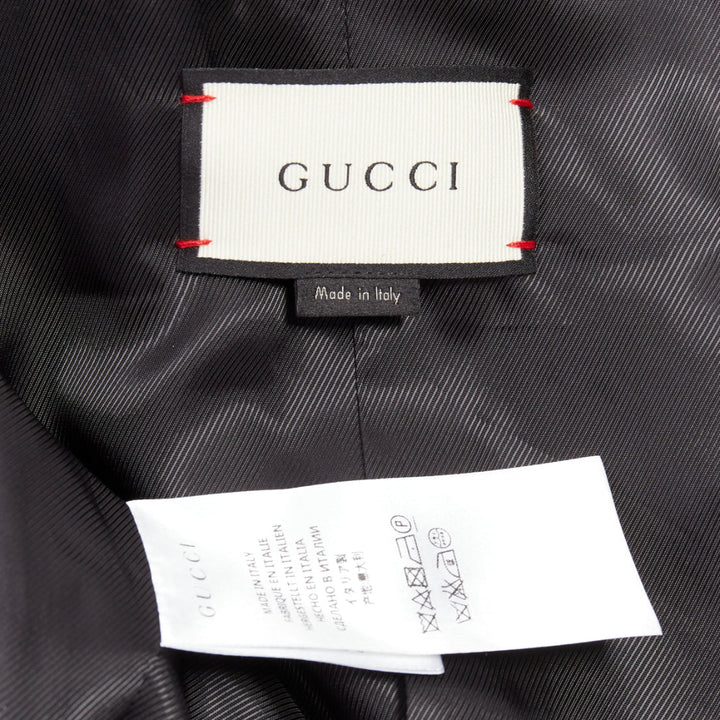 GUCCI 2015 black wool GG pearl button collared pocketed coat IT36 XXS