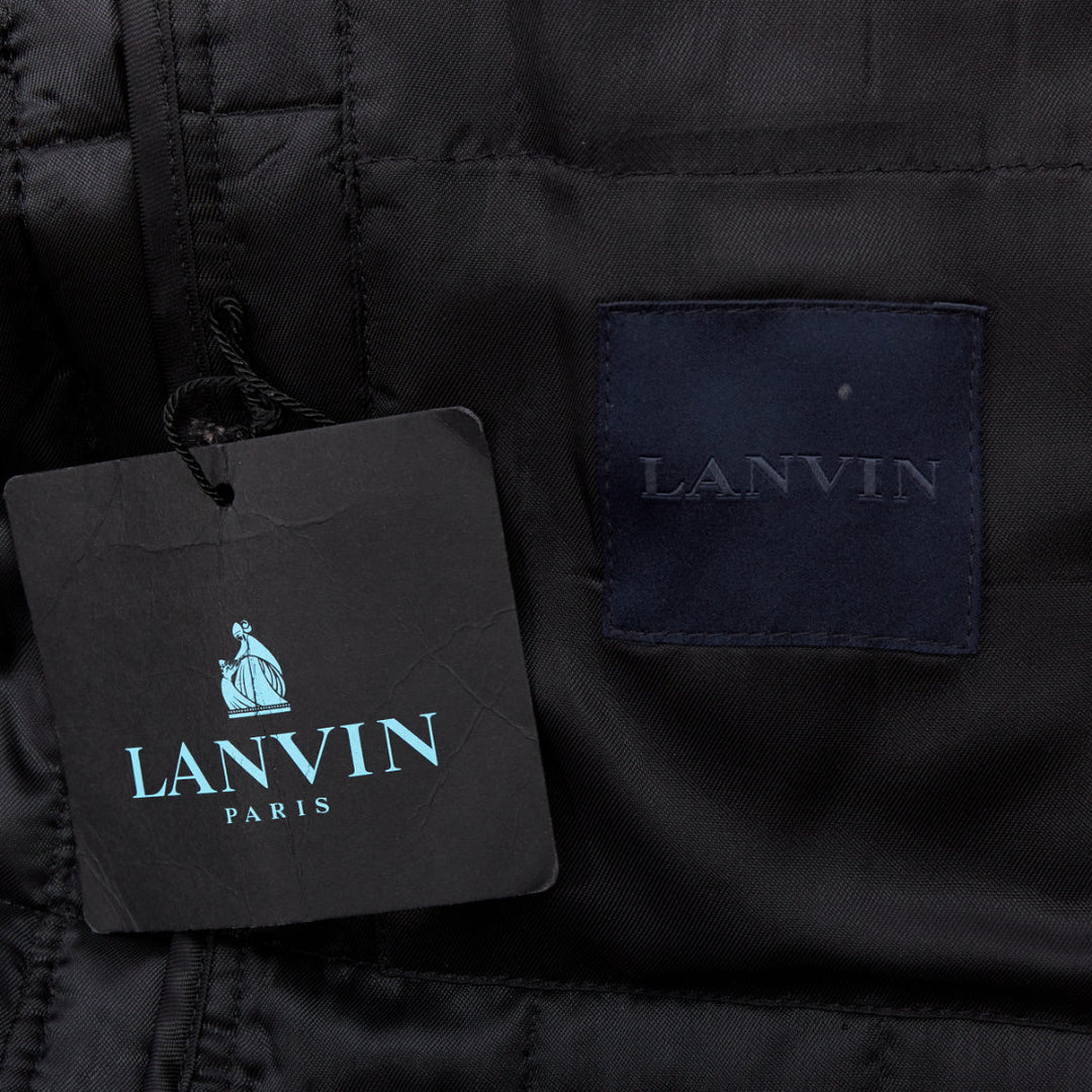 LANVIN charcoal grey wool blend quilted safari jacket FR44 XS