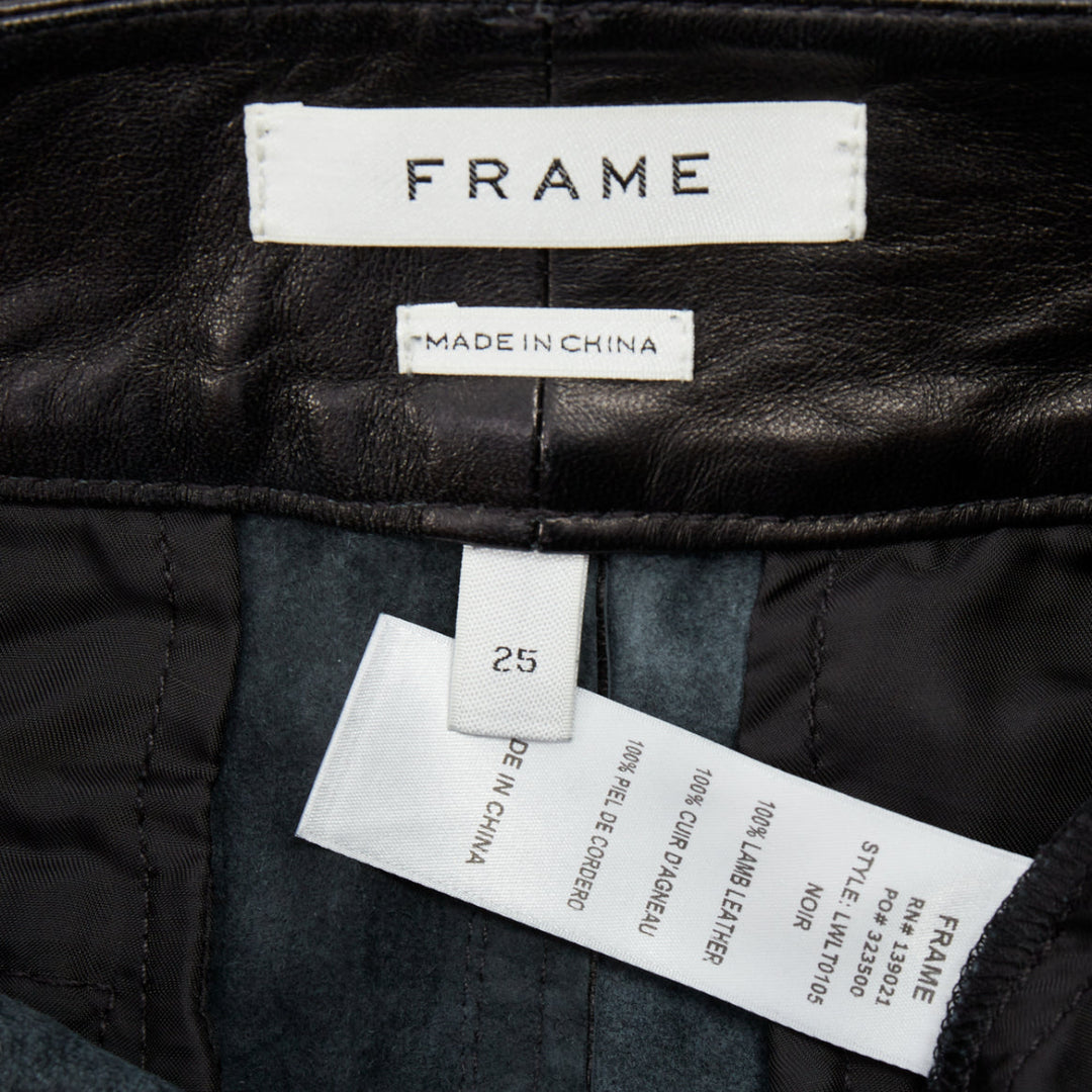 FRAME LWLT0105 black lambskin leather mid rise wide leg trouser shorts 25"