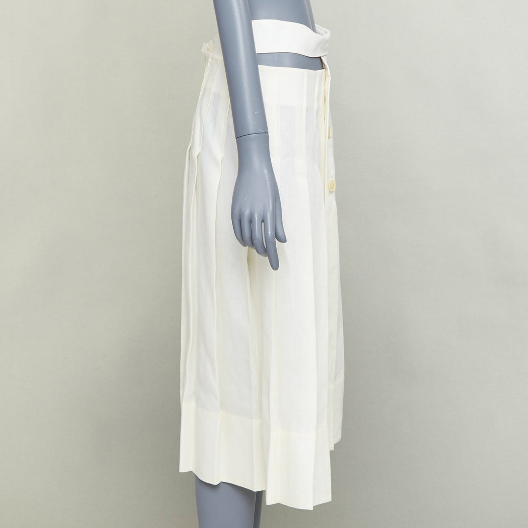 JACQUEMUS L'Amour cream linen asymmetric pleated cut out midi skirt FR38 M