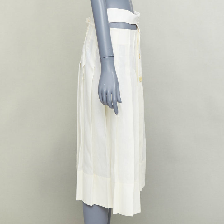 JACQUEMUS L'Amour cream linen asymmetric pleated cut out midi skirt FR38 M