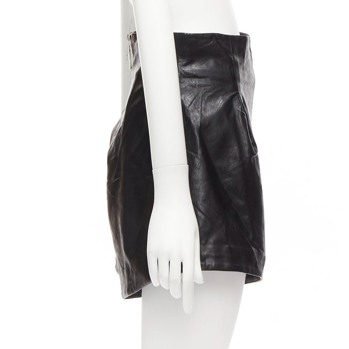 BRONX & BANCO black faux leather high waist paperbag waist flared shorts S