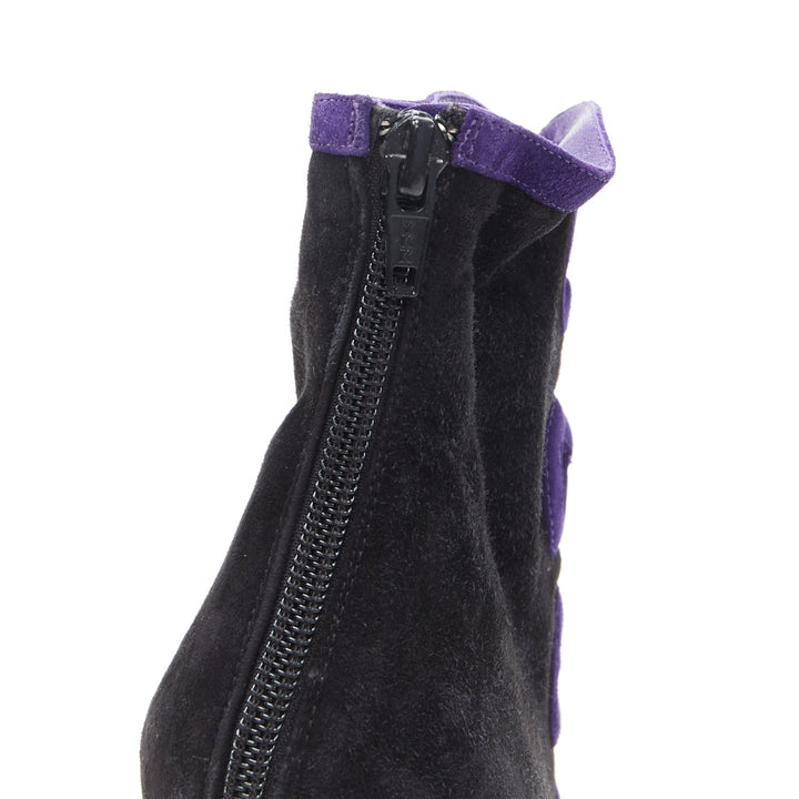 CHRISTIAN LOUBOUTIN black suede purple swirl cut out high heel ankle bootie EU36