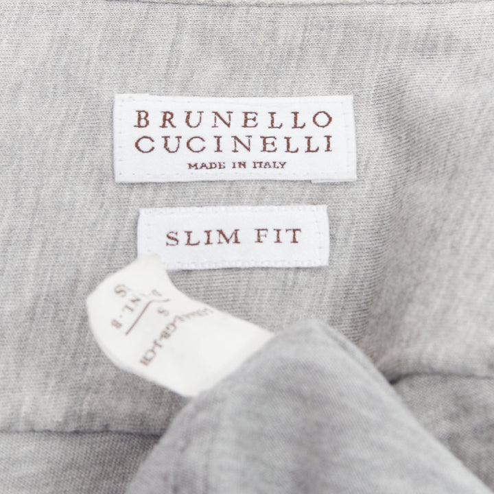 BRUNELLO CUCINELLI grey cotton slim fit pocketed button down shirt XS