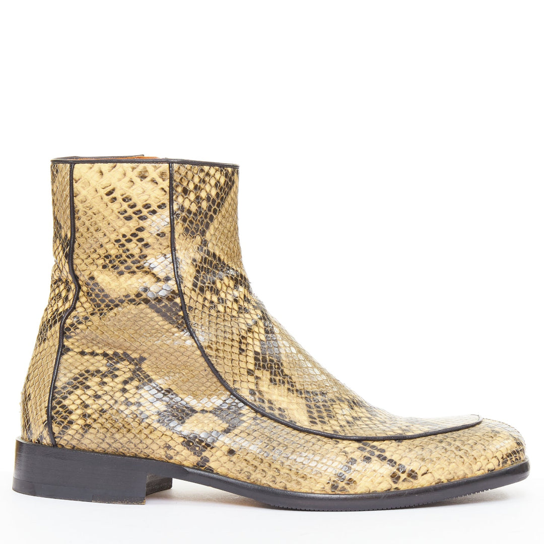 DRIES VAN NOTEN 2018 Runway leather trim snake effect square toe ankle boot EU43