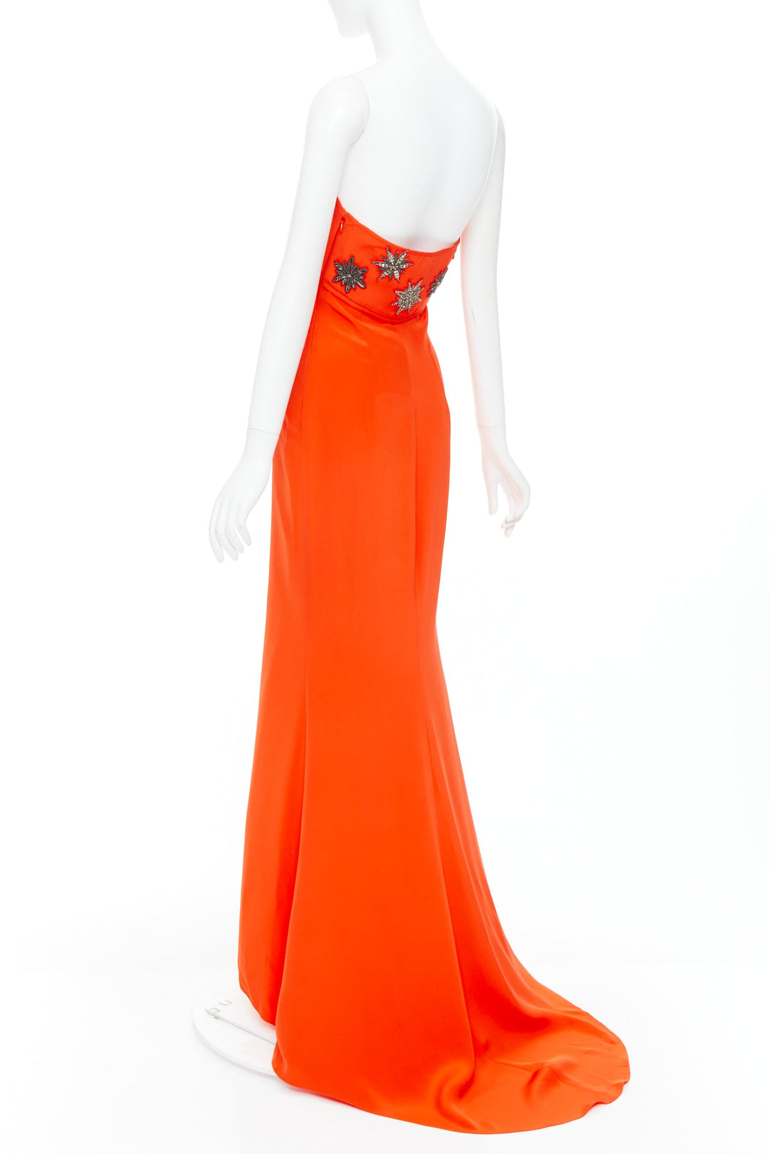 EMILIO PUCCI 100% silk tangerine crystal embellished mermaid gown IT40 S