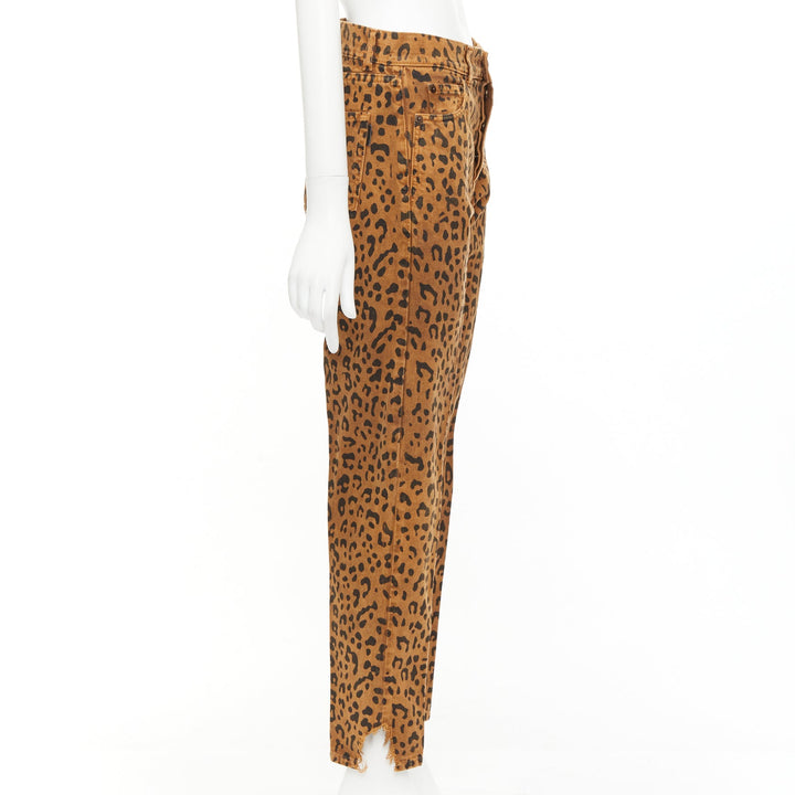 SAINT LAURENT 2018 brown leopard animal print distressed hem jeans 27"