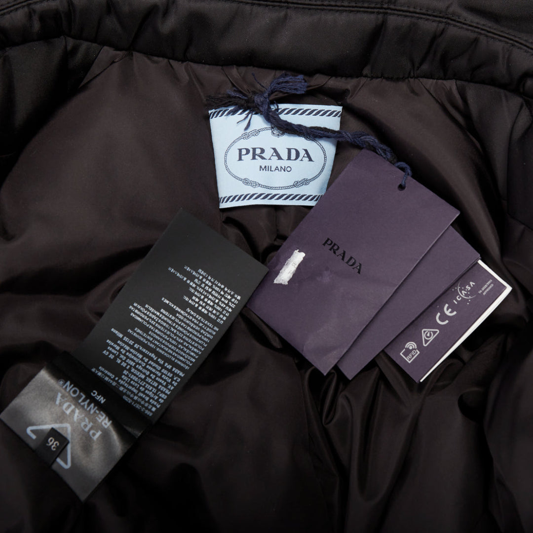 PRADA 2022 Re-Nylon black silver logo flap pocket technical puffer coat IT36 XXS