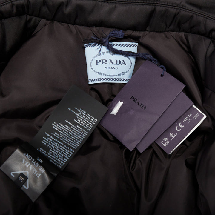 PRADA 2022 Re-Nylon black silver logo flap pocket technical puffer coat IT36 XXS