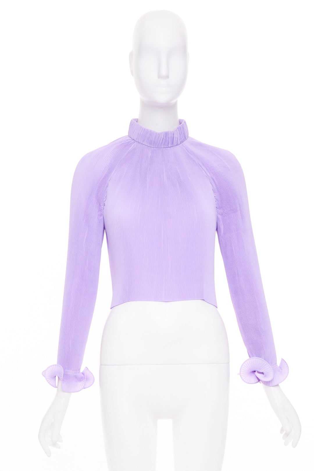 TIBI plisse lilac high neck pleated sleeve cropped cocktail top XS