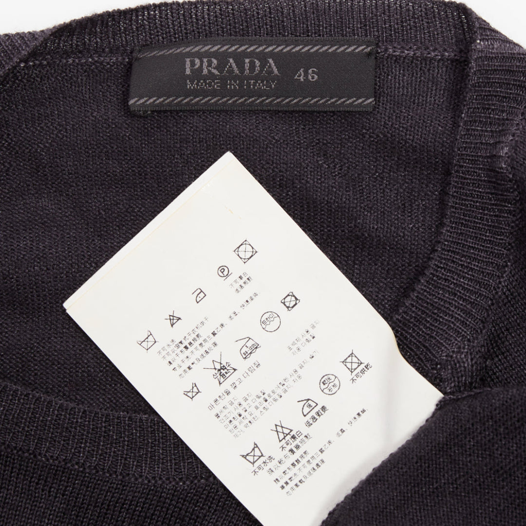 PRADA 2008 dark charcoal grey sheer wool silk blend long sleeve sweater IT46 S